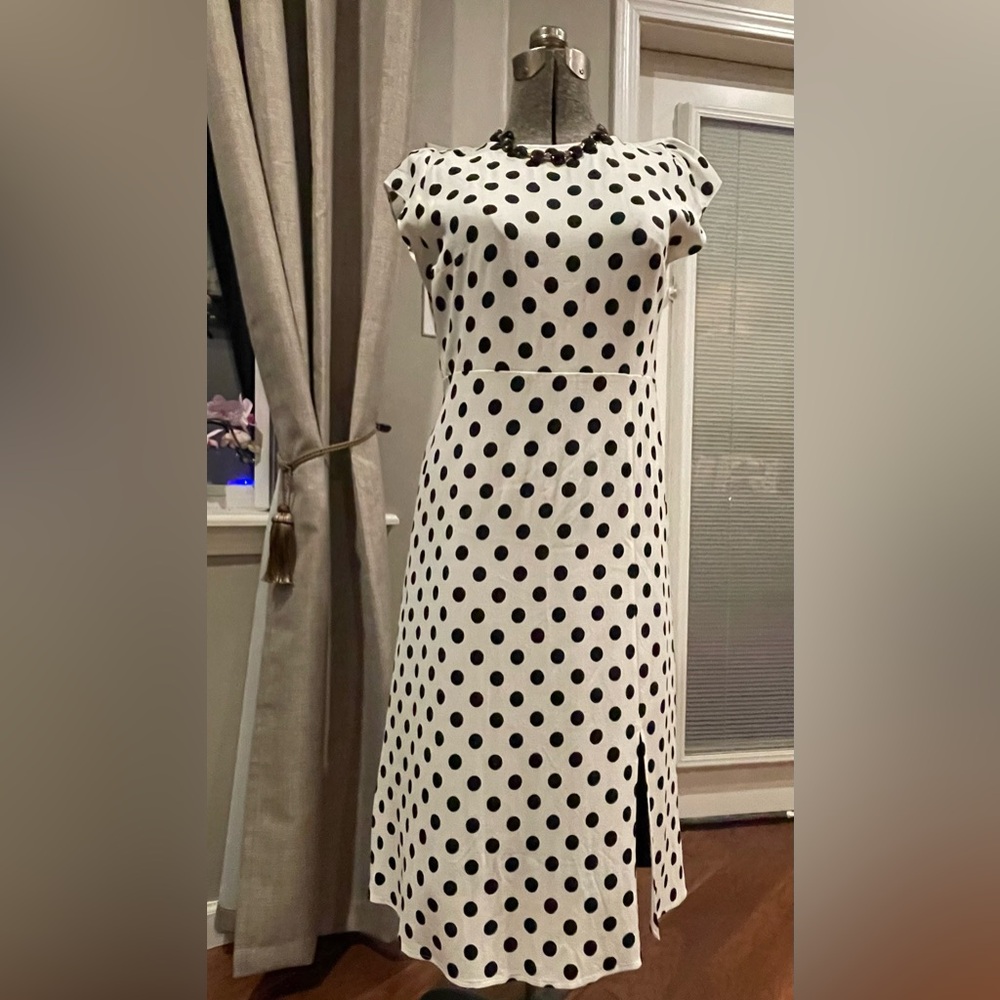 NWT LOFT Black and White Polka Dot Midi Dress